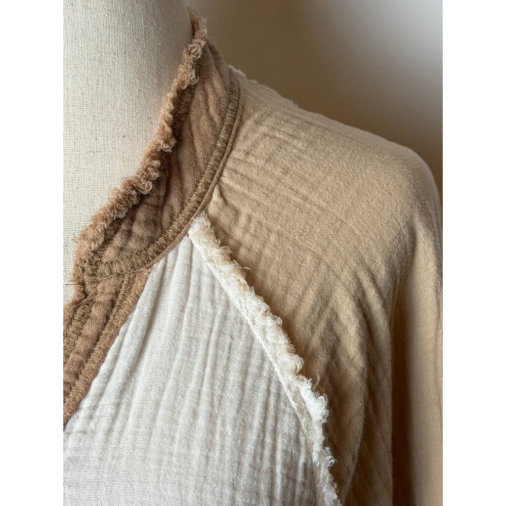 Aerie Gauzy Coverup Shirt Women XS Tan Ivory Colorblock Cotton Oversized - Picture 8 of 11